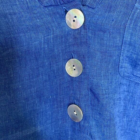 Pure Jill Linen Blue Tunic Top V-Neck Button Front Roll Tab Sleeve Relaxed Fit M - Picture 3 of 11